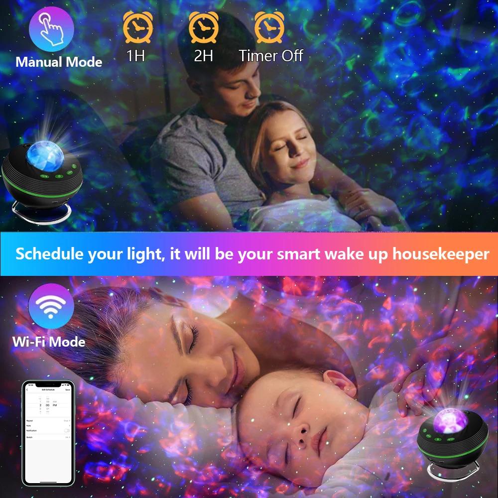 New WiFi Smart Star Projector Ocean Wave Starry Sky Night Light Nebula Atmospher Lamp Blueteeth USB Music Player