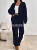 Women's Grey Button Front Knit Cardigan with Wide Leg Lounge Pants Set