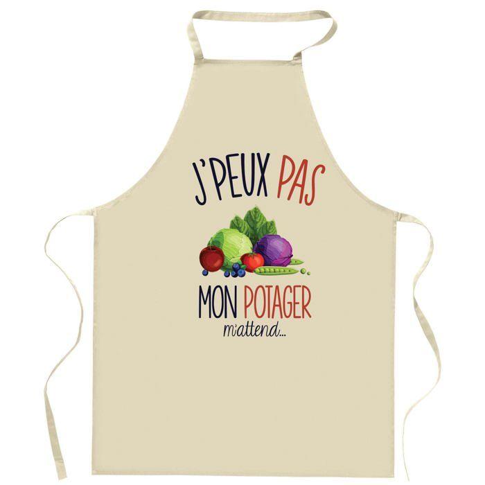 Tablier de cuisine - potager J'peux pas - Impression France - Coton épais - Liens ajustables