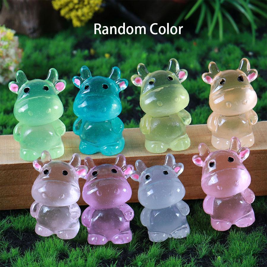 10/20Pcs Luminous Mini Resin Cow, Glow In The Dark Cows Tiny Animals Figures Diy Crafts For Fairy Garden Micro Landscape