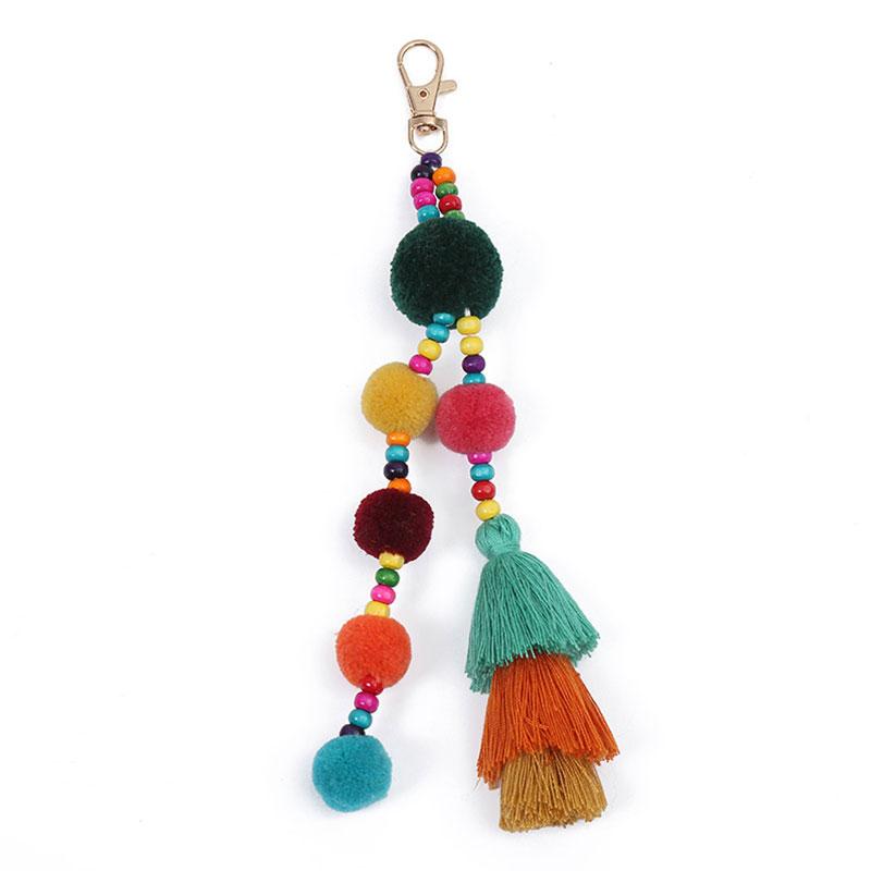 1Pc Keychain Keyring Boho Style Pompom Bag Hanging Colorful Summer Bead Accessories