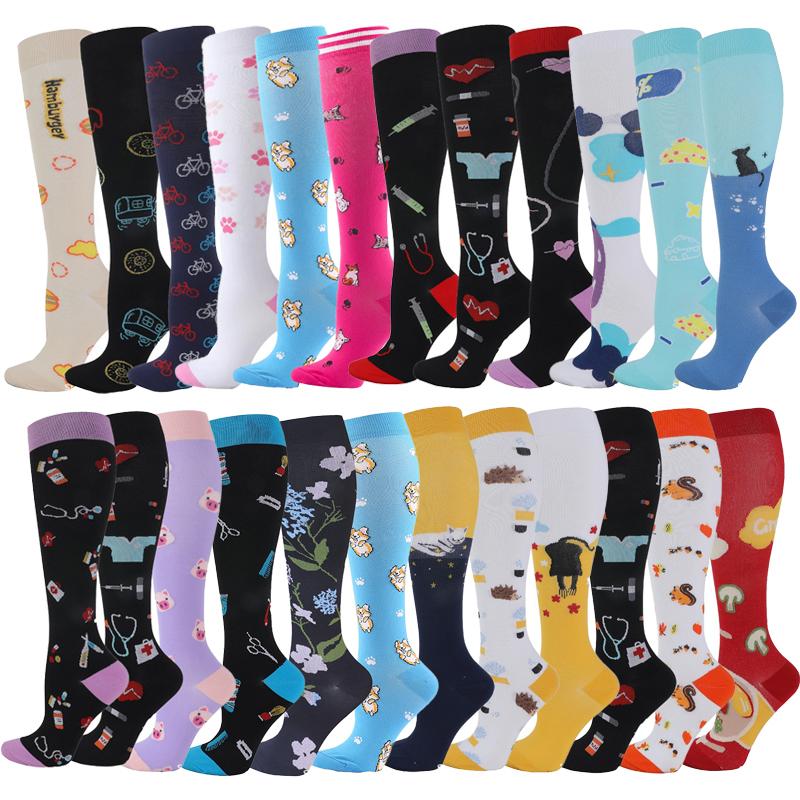 Unisex Compression Socks Calf Pressure Stockings Compresse Sports Marathon Varicose Veins Yoga Men Women Nurse Cartoon Pattern