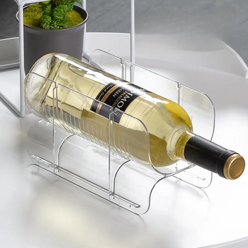 Transparent Red Wine Rack for Home Display, PET Bottle Holder with Creative Stackable Design Ideal Wine Shelf for Fridge Storage