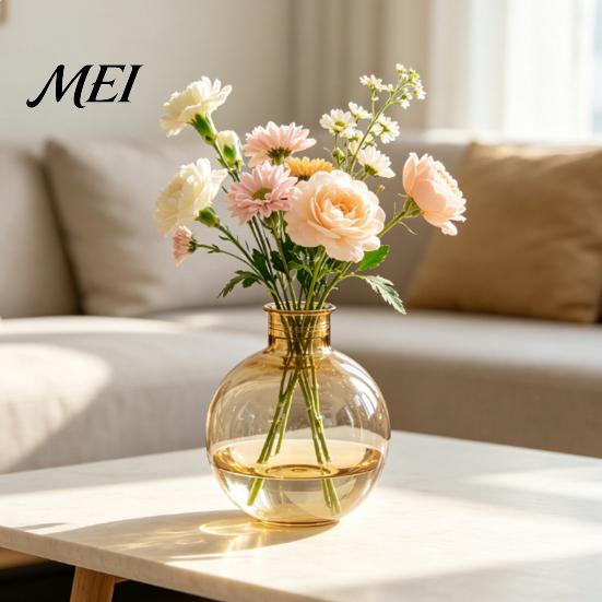 Nordic Style Flower Container Clear Round Resin Vase, Transparent Sphere Pot with Jute Vase for Hydroponic Plants Bow, Modern Plastic Planter Plants,
