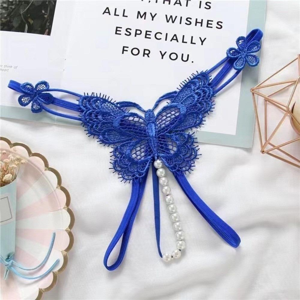 Hollow Open Crotch Underwear for Women Low Waist Thin Belt Thong Lace Pearl Panties  Women