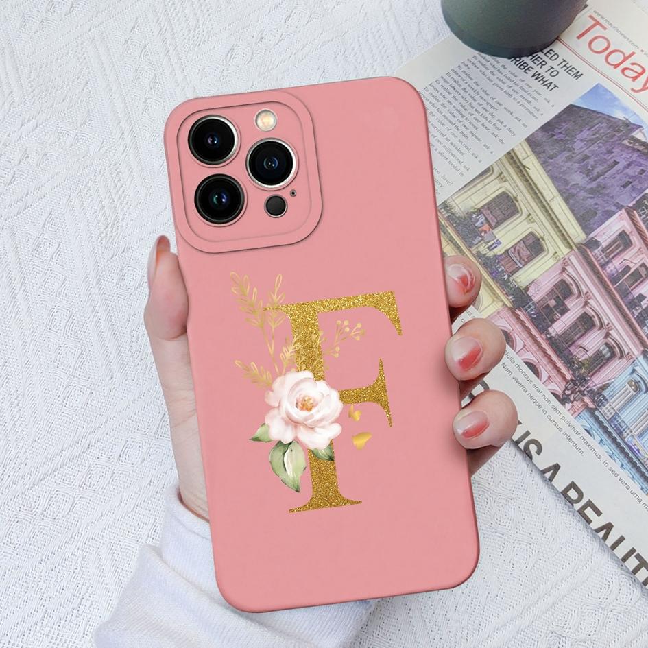 Для Apple iPhone 11 12 Pro Max 13 Mini 6 7 8 Plus чехол для телефона Роскошный цветок буквы жидкий мягкий силиконовый противоударный чехол для iPhone чехол-бампер