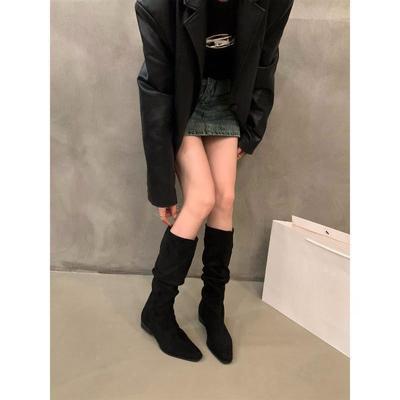 Женские ковбойские сапоги в стиле ретро на толстом каблуке, новые осенне-зимние сапоги 2024 года, длинные рыцарские сапоги с начесом