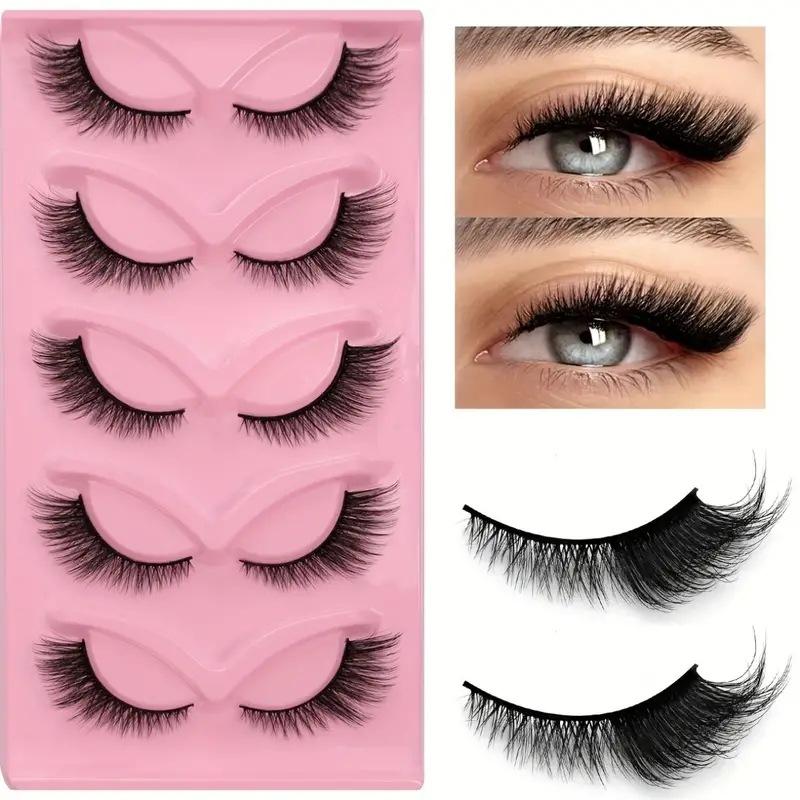 XF 5 Pairs Fox Eye Lashes 3D Silk Fluffy Faux Mink False Cat Eyelashes Custom Packaging Box with Private logo