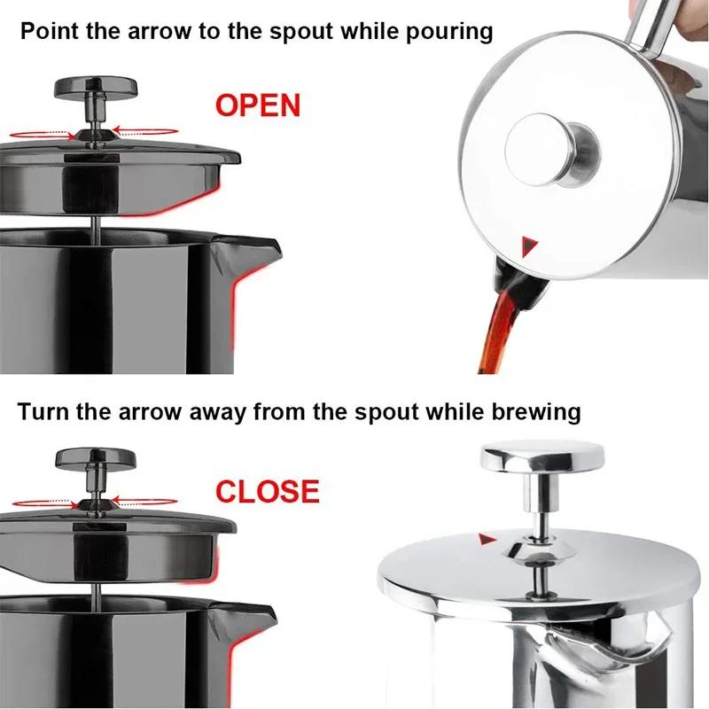 Большая емкость с двойными стенками, изолированный френч-пресс, кофейник для эспрессо, кофейники из нержавеющей стали, кофейная посуда, кофейные аксессуары