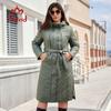 Women's Autumn Winter Parka Plus Size Woman Clothing Long Padding Warm Hood Female Quilted Jacket Coats Belt Split Hem AM-10642