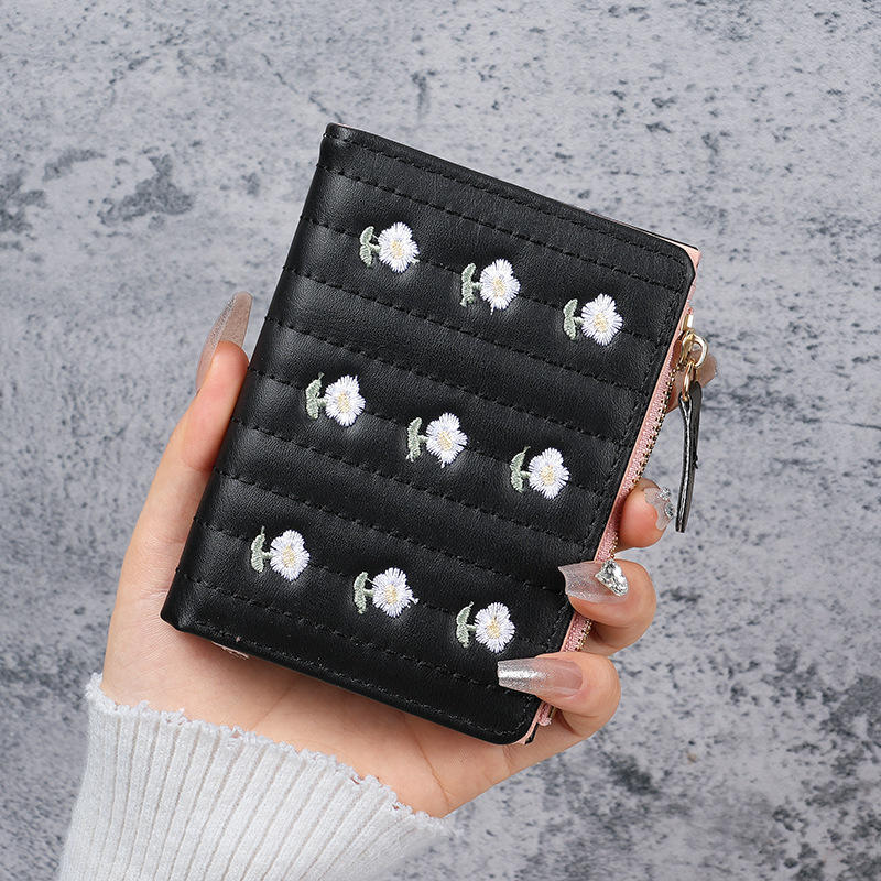 Женский кошелек из ПУ кожи с цветочной вышивкой, держатель для карт, милый кавайный зажим для денег, мини-кошелек, женский кошелек, визитница, органайзер для путешествий, подарок, конфетный цвет