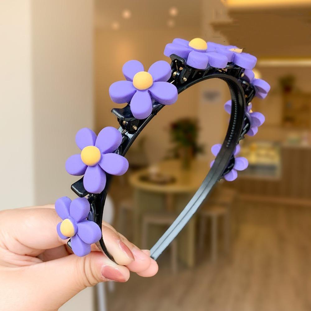 Braided Double Bangs Hairpin Hairband Colorful Flower Kids Teeth Headband  Headwear