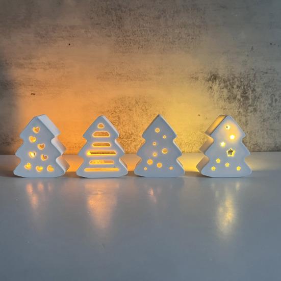 Christmas Tree Light Silicone Mold Handmade Xmas Tree Lamp Ornament Mold 4 Cavities Tree Crafts Epoxy Resin Gypsum Cement Casting Mold