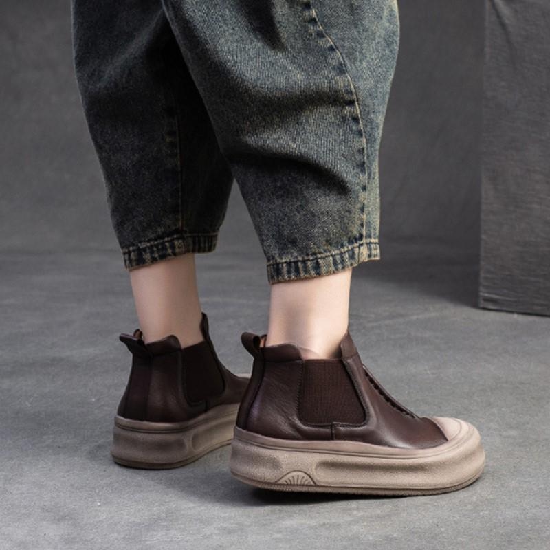 GKTINOO 2025 Осень Новые Туфли на плоской платформе из натуральной кожи Универсальные с круглым носком Удобные ботильоны женские на толстой подошве