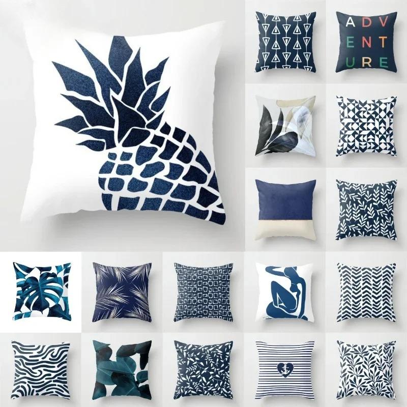 New Deep Blue Nordic Geometry Doublesided Printed pillow cover Short plush Suitable living rooms bedrooms throw cushion cover