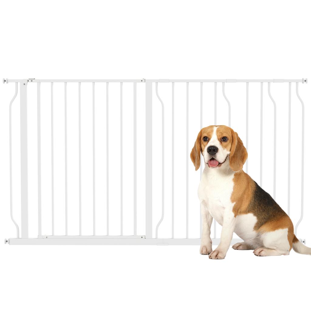 Steel and ABS Dog Safety Gate, Extendable 75-145cm for Stairs and Doors, White