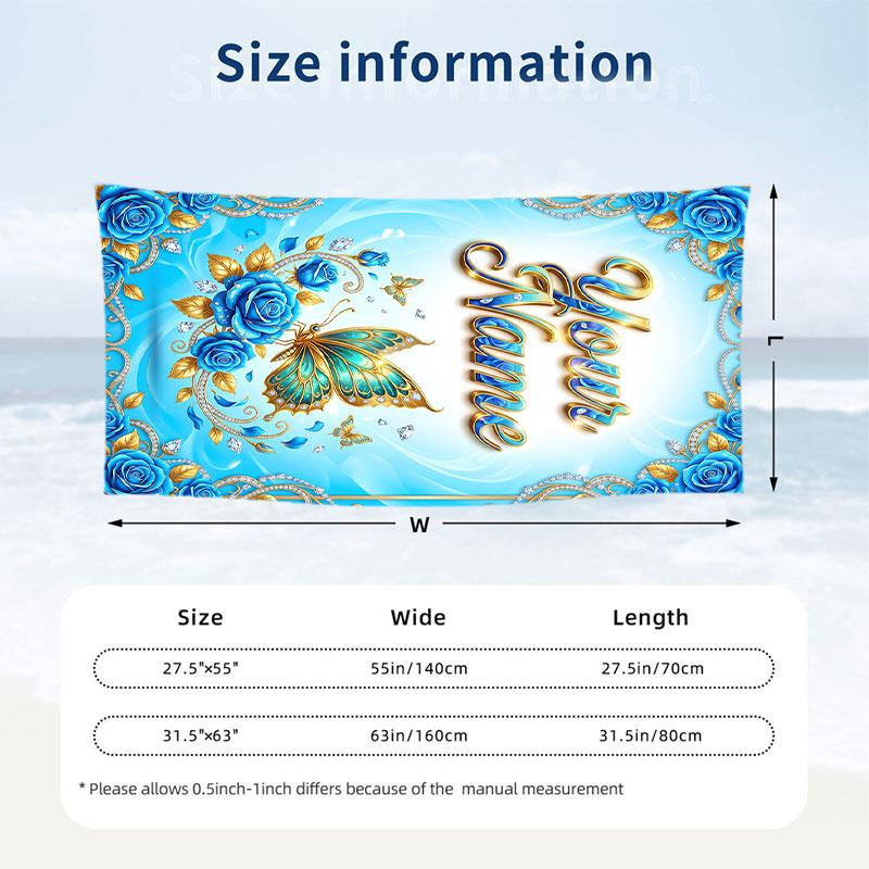 Butterfly Theme Beach Towel Personalized Custom Name & Text Soft Quick Dry Beach Towel for Swimming Travel