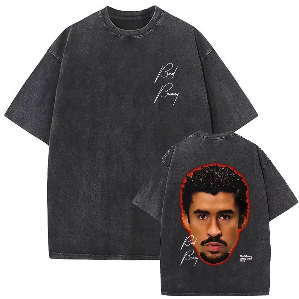 Washed Vintage Bad Bunny Un Verano Sin Ti Graphic Tshirt Mens Fashion Oversized Streetwear Women High Quality Cotton T Shirts