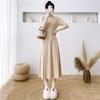Womens Long Sleeve Knit Dress With Pleated Skirt Slim Fit Mid-Length Sweater Winter 2026