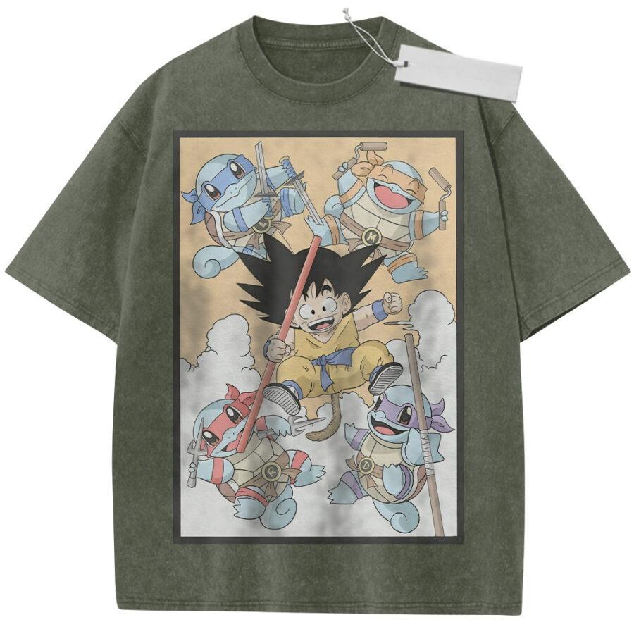 Summer Mens Black Washed T Shirt Dragon Ball Kame Sennin Turtle Ninja High Quality Fabric for Casual Shopping