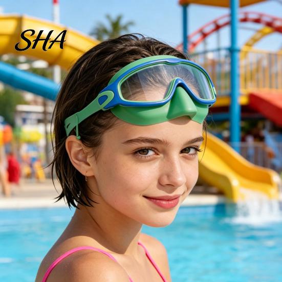 Swim Goggles with Case Clip-On Case, 180 Degrees Wide View Anti-UV Waterproof Pool Goggles, No Leakage Anti-Fog Swimming Eyewear for Children