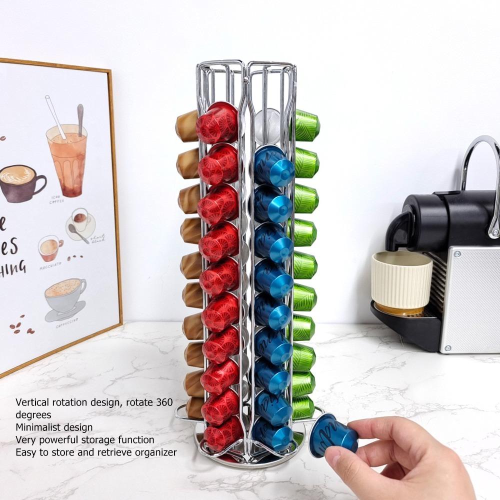 Holds 60 Pods Coffee Tower Stand Rotating Coffee Pod Organizer Countertop Display