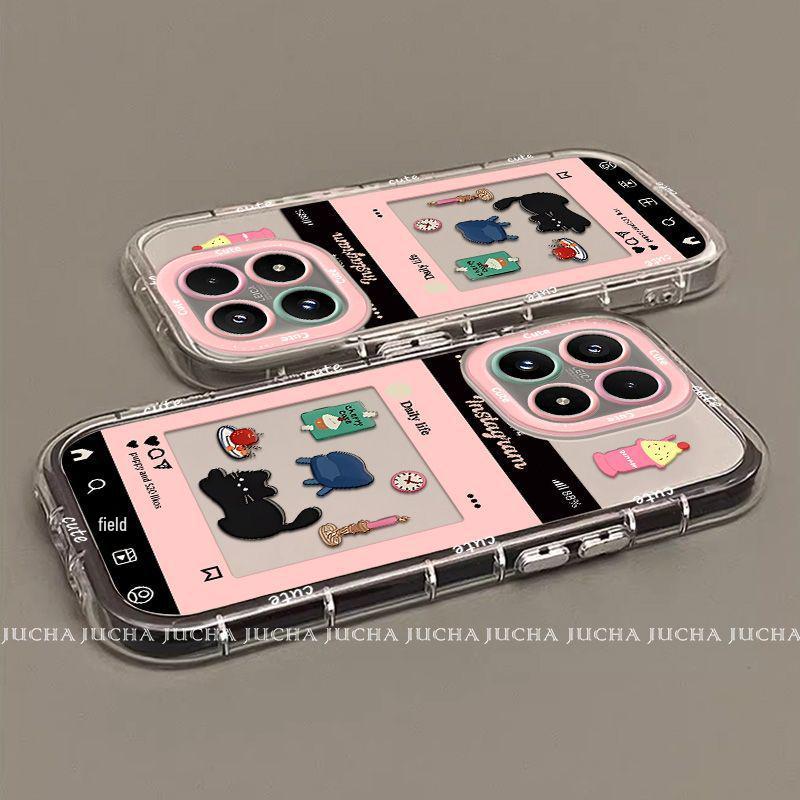 Чехол для телефона Xiaomi 17/17 Pro с полным покрытием, защитой от падений и ремешком - Дизайн Черный Кот с зеркальным эффектом