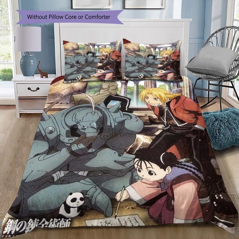 Fullmetal Alchemist 3pcs Bedding Set, Ling Yao & Lan Fan Anime Duvet Cover Pillowcases, Soft Bed Linen Bedroom Decor for Anime Lovers