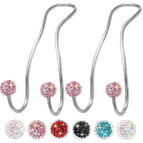 MTGOCHA Bling Purse Hook for Car Headrest, Upgraded Cute Car Seat Hooks for Bag Handbag, Durable Stainless Auto Purse Hanger Holder 2 Pack, White