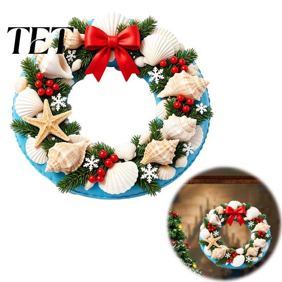 Home Decor for Christmas Ocean Style Wreath Window Stickers, PVC Waterproof Static Glass Decals with Film Conch And Shell Elements, Seaside