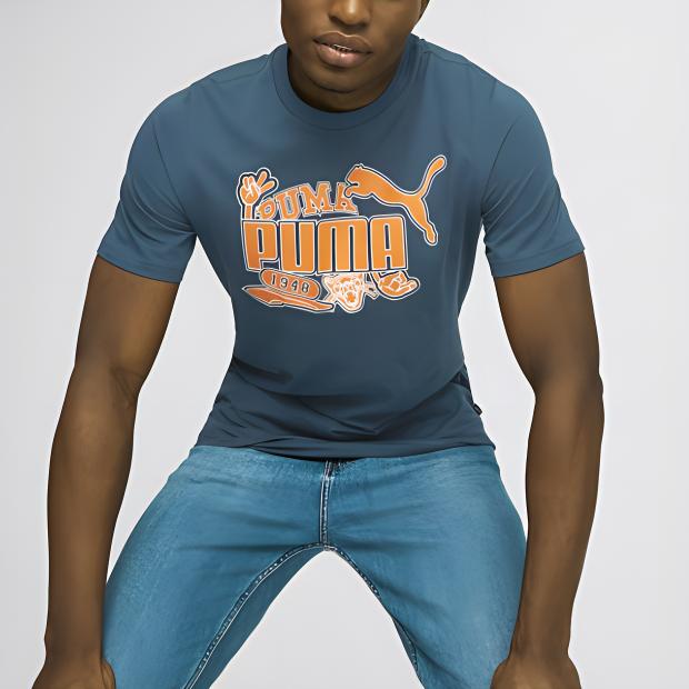 Puma Спортивная повседневная футболка с круглым вырезом и коротким рукавом, мужские футболки темно-синего цвета 676697-16