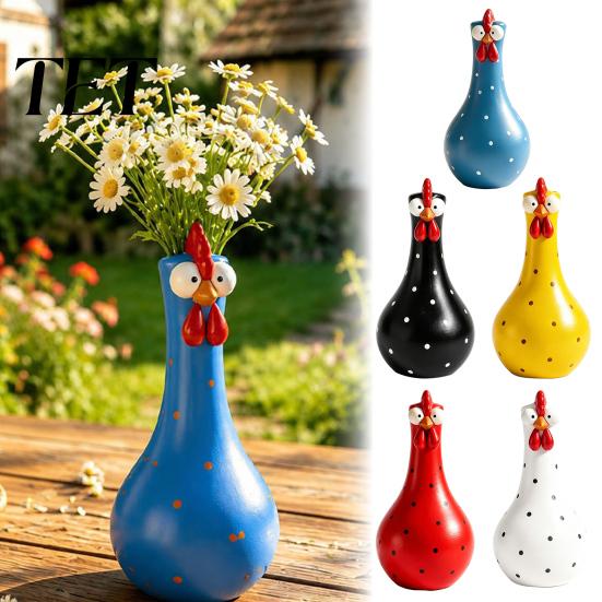 Creative Pet Lover Present Resin Big Eyed Chicken Vase for Flowers, Cute Animal Planter, Small Flower Holder Pot, Decorative Garden Statue Outdoor