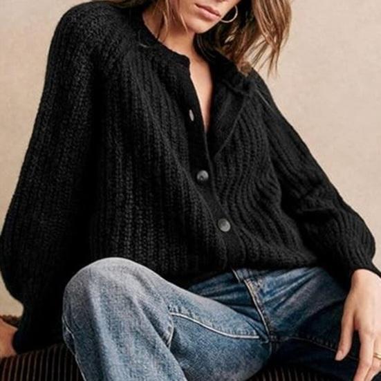 Женский свитер, пальто, круглый вырез, длинный рукав, однотонный кардиган на пуговицах, свитер, толстая теплая трикотажная верхняя одежда