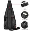 Men Leather Sling Bag Casual Shoulder Chest Crossbody Bag Hiking Travel Daypack with USB Charging
