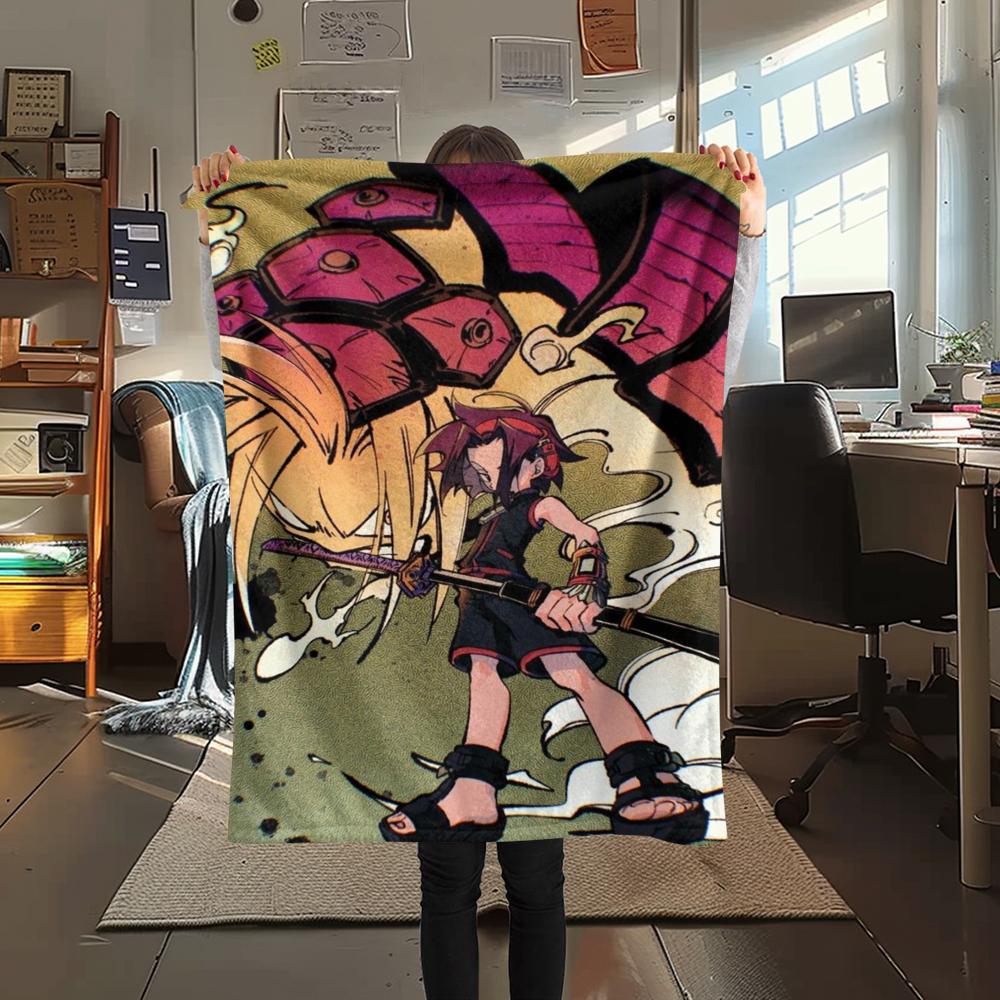 1PC SHAMAN KING Print Flannel Blanket, High quality Comfortable for All Seasons, Home Decor, Warmth and Comfort, Perfect for Christmas Gifts