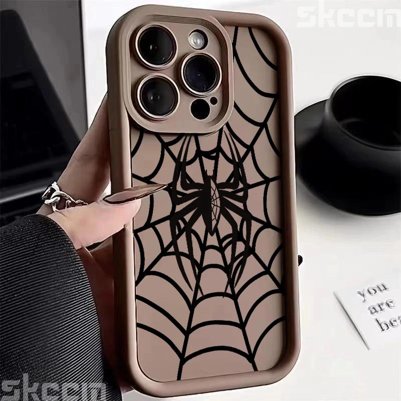 Мягкий противоударный чехол из ТПУ с рисунком «Черная паутина» для iPhone 16 15 14 Pro Max 13 12 11 XR X XS 7 8 16 Plus.