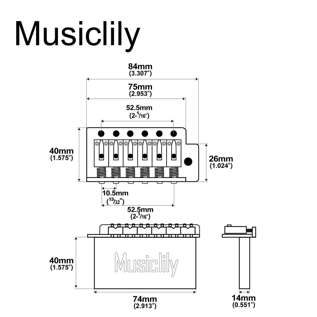 Musiclily Pro Modern Tremolo Unit Bridge with 40mm Solid Brass Block for Squier Stratocaster Electric Gold 10.5mm 6-Point Guitars,