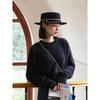 Black flat-brimmed top hat women's autumn and winter new French wool felt hat fashionable versatile elegant flat-top woolen hat children