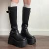 Модные туфли на платформе и высоком каблуке, женские высокие сапоги, модная пряжка с ремнем, облегающие длинные ботильоны, осенне-зимние женские рыцарские боты