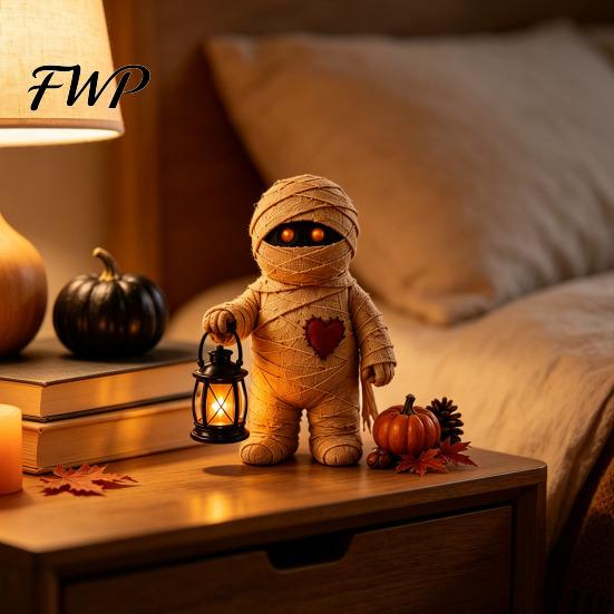 Rustic Wood Craft Accents Wooden Halloween Figurine with Lantern, Pumpkin Scarecrow Skeleton Mummy Ghost Witch Desktop Decorative Statues Statue,
