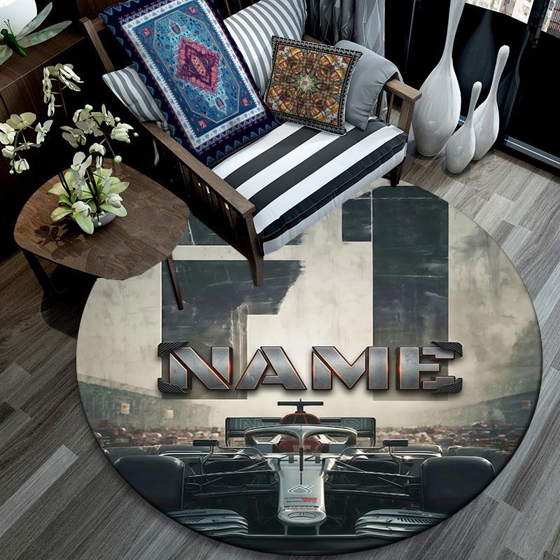 Custom Name,F1 pattern round rug,Carpet Rug for Living Room Bedroom Playroom ,Non-slip Floor Mat,Holiday Gifts and Birthday Gifts.