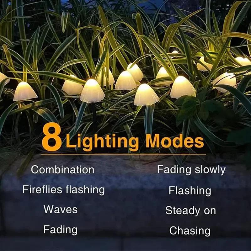 Солнечные грибовидные гирлянды 8 режимов светодиодные гирлянды наружные IP65 водонепроницаемые газонные светильники умный светочувствительный ландшафтный светильник