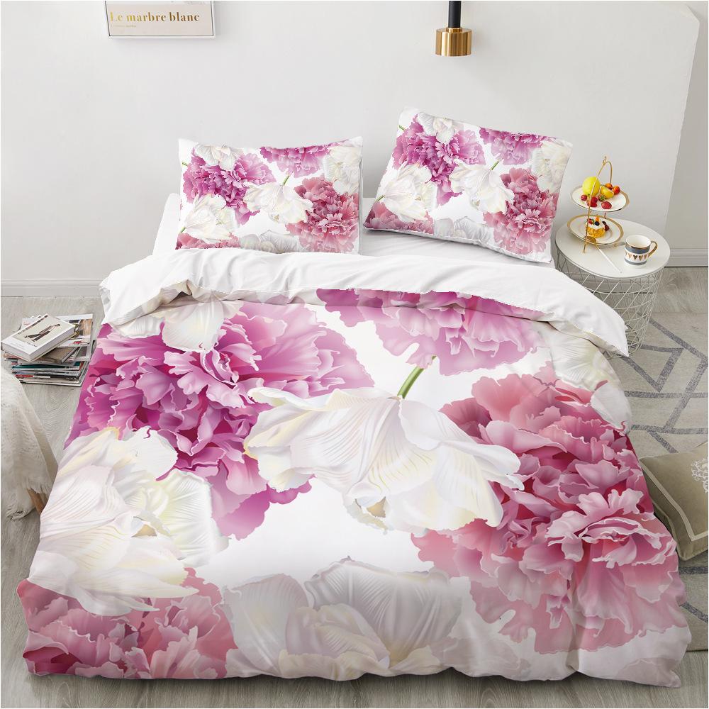 Spring Bedding Set 3D Flower Down Duvet Cover 2/3 Pieces Single Bed Double Bed Duvet Cover Girl Teens Bed Cover Quick Drying Soft Home Textile