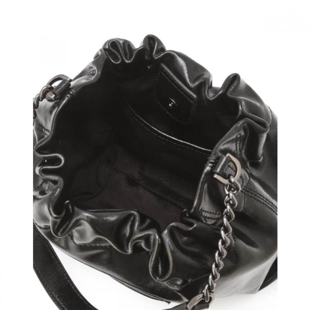 Daks Black Dd Logo Leather Chain Shoulder Crossbody Bag