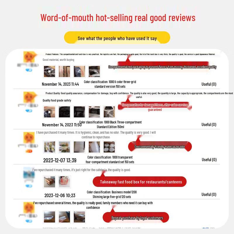 ZISIZ Одноразовый контейнер для еды на 4 отделения, 1000 мл