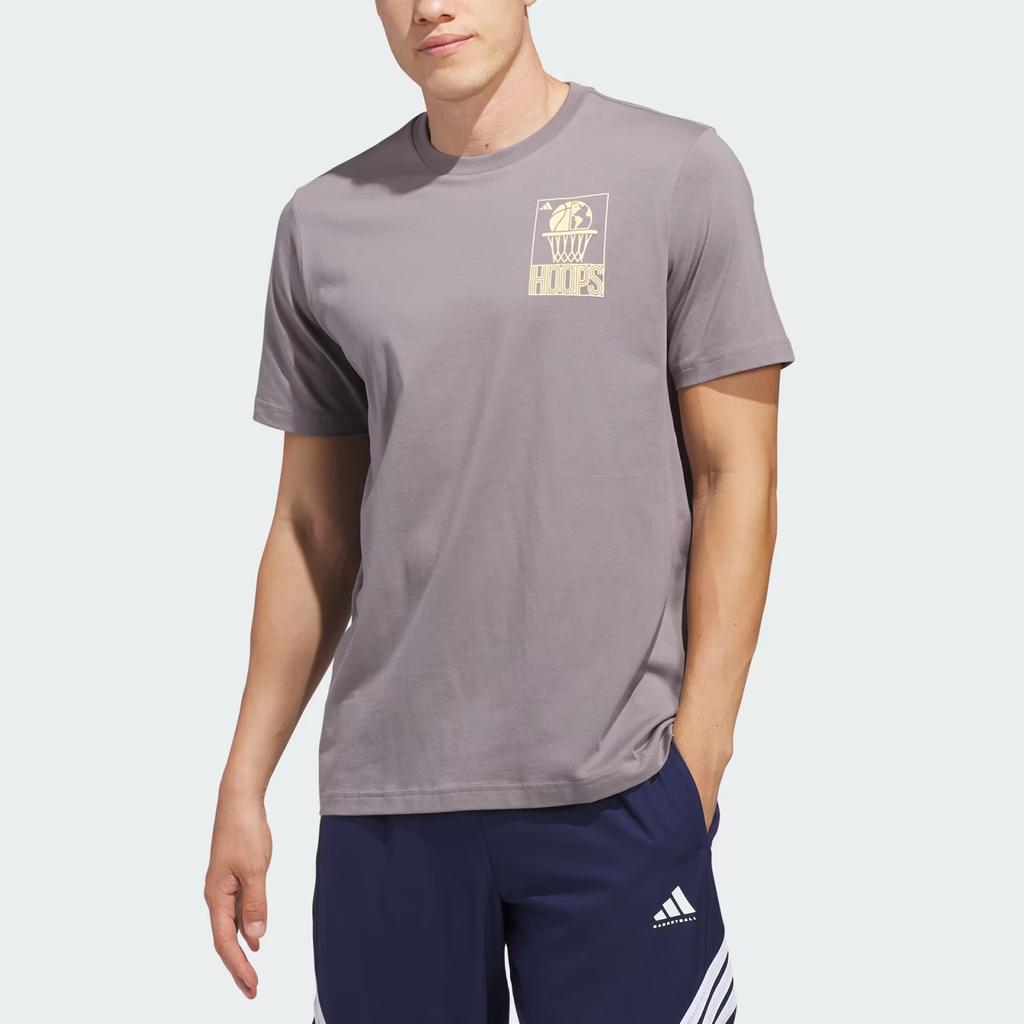 adidas Графическая футболка World Wide Hoops Тауп Оксид Мужские Топы Серый JZ7528