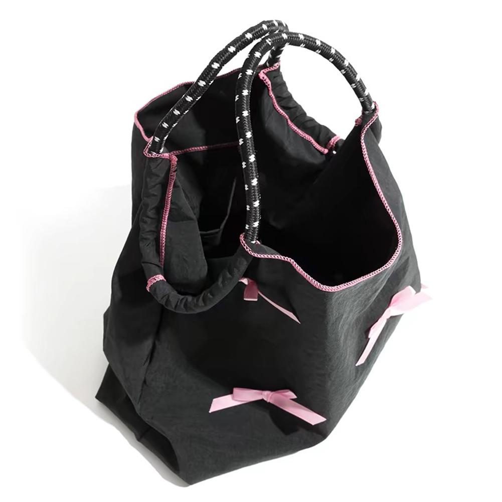 Cute Bow Tie Shoulder Bag Sweet Tote Bag Coquette Bucket Bag for Women Shopping Vacation Travel