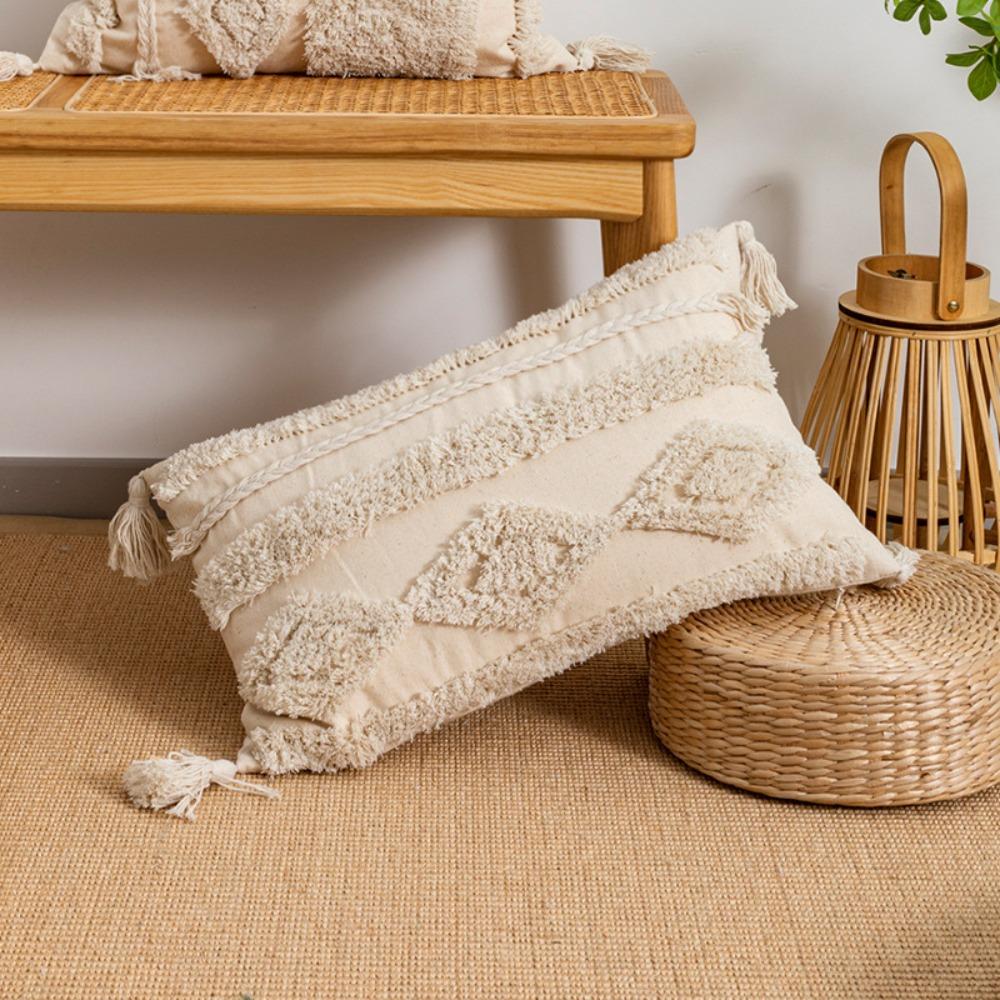 Vintage Tufted Fringed Cushion Cover Rustic Style Pillowslip Elegant Pillowcase Bed