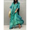 Plus Size Boho Cover Up, Women's Plus Striped Batwing Sleeve V Neck Split Maxi Kaftan Cover Up Dress
