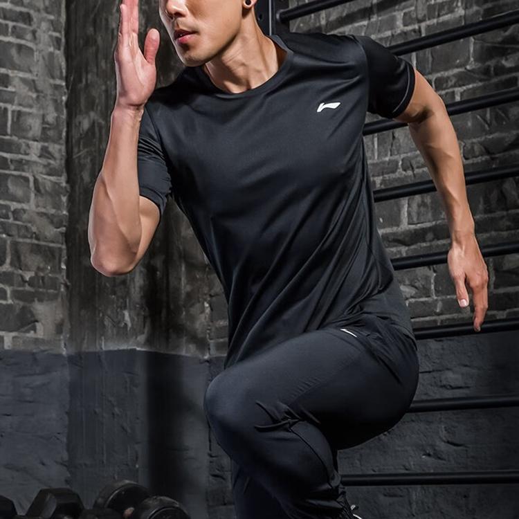 Li Ning T Shirts Men's Black Crew Neck Moderate Straight Fit YTST079-1
